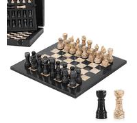 Set di scacchi in marmo per adulti, 25,4 cm, fatto a mano, nero e corallo, con 32 pezzi di scacchi, 2 regine extra e scatola portaoggetti, gioco da viaggio di lusso, regalo elegante per la decorazione