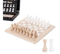 Set di scacchi in marmo per adulti, 25,4 cm, fatto a mano, Verona e gioco da tavolo bianco, con 32 pezzi di scacchi, 2 regine extra e scatola portaoggetti, gioco da viaggio di lusso, regalo elegante