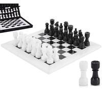 Set di scacchi in marmo per adulti, gioco da tavolo fatto a mano da 12 pollici con 32 pezzi degli scacchi, 2 regine extra e scatola portaoggetti, regalo per la casa (White & Black)