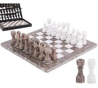 Set di scacchi in marmo per adulti, gioco da tavolo fatto a mano da 12 pollici con 32 pezzi degli scacchi, 2 regine extra e scatola portaoggetti, regalo per la casa (Oceanic & White)