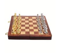 Set di scacchi in metallo da 38,1 cm con scatola portaoggetti in legno, tavola da viaggio pieghevole, pezzi di scacchi in lega per adulti, gioco di strategia e decorazione per la casa