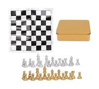 Set di scacchi internazionale con scatola di ferro, scacchiera portatile leggera e compatta e pezzi per feste di viaggio in famiglia, materiale plastico durevole (Scatola d'oro)