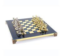 Set di Scacchi Manopoulos - Esercito Romano Greco - Ottone e Nichel - Scacchiera Blu - 2 Giocatori - Età 96+