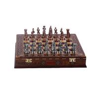 Set di scacchi medievali dell'esercito britannico,in rame anticato, per adulti, realizzati a mano e in legno massiccio naturale con design perlato intorno al bordo,spazio interno King 7cm