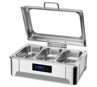 Set di scaldavivande da 9 l, grande capacità, in acciaio inox, con coperchio ribaltabile, controllo intelligente della temperatura a LED, per eventi, catering, banchetti (una tripla griglia)