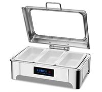 Set di scaldavivande da 9 l, grande capacità, in acciaio inox, con coperchio ribaltabile, controllo intelligente della temperatura a LED, per eventi, catering, banchetti (tripla griglia B)