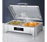 Set di scaldavivande elettrico, 9 l, in acciaio inox, con controllo della temperatura regolabile, controllo touch e pentola dell'acqua, coperchio visibile