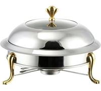 Set di scaldavivande rotondi placcati in oro, scaldavivande in acciaio inossidabile, contenitore per alimenti, porta-combustibile e coperchio, per catering, cucina, feste, cene, buffet (28 c