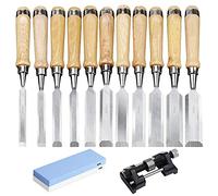 Set di scalpelli per legno da 11 pezzi per incisione, acciaio al cromo vanadio e manico in legno massiccio Kit di strumenti per intaglio del legno con guida per affilare e pietra per affilare per ca