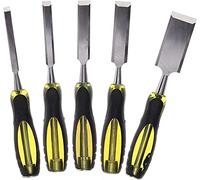 Set di scalpelli per legno da 5 pezzi, robusto set di scalpelli in acciaio al cromo vanadio, 8 mm, 12 mm, 18 mm, 24 mm, 38 mm, impugnatura ammortizzante e cappuccio in acciaio, per uomini papà marito