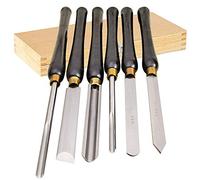 Set di scalpelli per tornio per la lavorazione del legno Set di 6 pezzi Set di scalpelli per tornio per legno Taglio intaglio Utensili per tornitura del legno, manici in legno duro, acciaio ad a