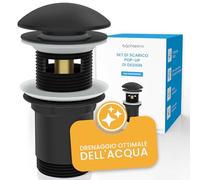 Set di scarico Bächlein con troppopieno (nero opaco) - Valvola pop-up in ottone con forma innovativa del tappo per evitare macchie d'acqua e segni di calcare