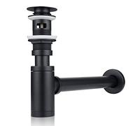Set di scarico sifone di design, sifone nero per lavabo e lavandino con troppopieno, sifone a bottiglia 1 1/4 x 32mm, tubo di immersione regolabile in altezza, con chiusura antiodore e guarnizione in