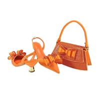 Set di scarpe con tacco e borsa da donna, design italiano con farfalla, accessori per feste di nozze look coordinato, Arancione, 44.5 EU