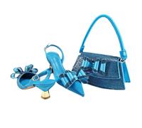 Set di scarpe con tacco e borsa da donna, design italiano con farfalla, accessori per feste di nozze look coordinato, blu cielo, 44.5 EU