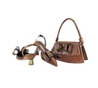 Set di scarpe con tacco e borsa da donna, design italiano con farfalla, accessori per feste di nozze look coordinato, Caff, 44 EU