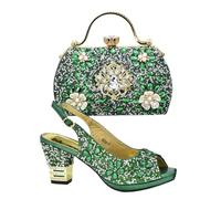 Set di scarpe da sposa e borsa da donna, decorato con strass, scarpe africane e borsa, con tacco, EN8, 40.5 EU