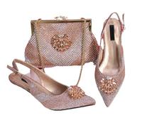 Set di scarpe e borsa dal design italiano, da donna, con strass e tacco alto, a punta, per feste di lusso e matrimoni, Champagne, 43 EU