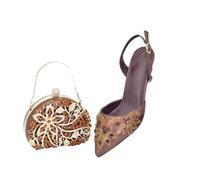 Set di scarpe e borse italiane per le donne nigeriane scarpe e borse set per feste con diamanti borsa pompe a punta con tacco alto, Caff, 43 EU