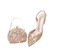 Set di scarpe e borse italiane per le donne nigeriane scarpe e borse set per feste con diamanti borsa pompe a punta con tacco alto, 1, 41.5 EU