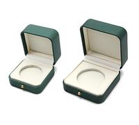 Set di scatole for monete commemorative in pelle PU, 2 pezzi for monete d'oro e d'argento con fodera in flanella e fibbia dorata Conservazione dei gioielli(Dark Green)