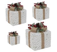 Set di Scatole Peosaard Regalo di Natale - 4 Pezzi con Scatole Illuminate a Cornice di Ferro e LED con Fiocco di Lino per l'Arredamento Natalizio