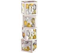 Set di scatole per palloncini per bambini, bianche e dorate, 72 pezzi, 29,8 x 29,8 cm e 12,7 cm, centrotavola decorativi, perfette per baby shower, rivelazioni di genere e feste