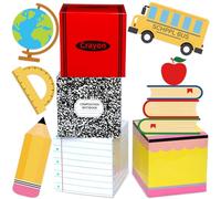 Set di scatole per palloncini per decorazione per feste di ritorno a scuola, include matite pastello, quaderno, disegno a linea, scatole per palloncini con scuolabus, libro globo righello, grandi