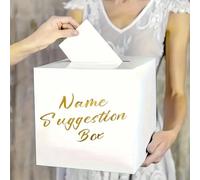 Set di scatole per suggerimenti di nomi con lamina dorata, inclusa una scheda display e 30 schede per il voto. Perfetto per matrimoni, baby shower, compleanni, anniversari, feste per annuncio del sess