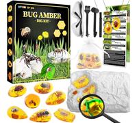 Set di scavi per bambini dai 6 7 8 9 10 anni, set di scavi fossili per bambini con 7 fossili di insetti artificiali e accessori per scavo completi, pietre preziose per ragazzi e ragazze