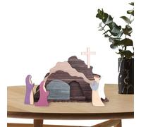 Set Di Scena Di Resurrezione Di Pasqua - La Scena Di Pasqua Della Tomba Vuota | 7pcs Set Di Tomba Di Pasqua In Legno, Scena Di Pasqua Con Tomba E Croce Vuoto, Decorazioni Da Tavolo Mai