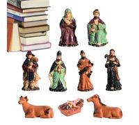 Set di scene di natività - Resina 9pcs і Figurine | Resina di decorazioni natalizie religiose | Scena di Manger cristiana permanente per casa | Display per la finestra per le vacanze Collezione
