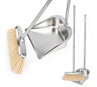 Set di scopa con paletta, scopa verticale con paletta, manico lungo 118 cm, scopa in acciaio inox con paletta verticale, per la pulizia di terrazze, verande, ufficio e casa