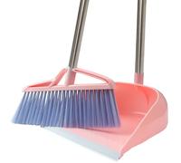 Set di scopa e paletta antivento verticale manico lungo kit scopa paletta combinazione pulizia casa spazzare (rosa)