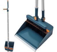 Set di scopa e paletta, manico lungo, paletta verticale con denti a pettine per interni, casa, cucina, ingresso, giardino, ufficio, camera (blu)