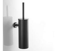 Set di scopino e portascopino per WC in acciaio inox, scopino e supporto da parete o autoportante con coperchio, accessori da bagno, testa sostituibile, design moderno ed elegante (nero opaco)
