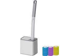 Set di scopino per WC con 18 testine di ricarica, design No Touch e coperchio automatico, manico lungo grigio e contenitore Sto per una pulizia senza sforzo sanitario e comodo