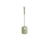 Set di scopino per WC con motivo floreale, in plastica, con testa rotonda bianca, manico lungo, montaggio a parete e pavimento, elegante strumento per la pulizia del bagno