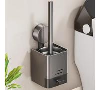 Set di scopino per WC, con ventosa a parete, con supporto, in alluminio e doppia funzione, per la pulizia del bagno di casa