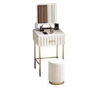 Set di scrivania con specchio rotondo e sgabello, 80 cm, tavolo da trucco bianco con gambe in metallo, finitura ardesia, tavolo da toeletta da donna, elegante mobili per camera da letto