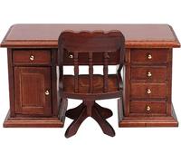 Set di scrivania e sedia in legno per casa delle bambole in scala 1/12, mobili da ufficio in miniatura, accessorio da tavolo per computer, accessori per la casa delle bambole di simulazione di