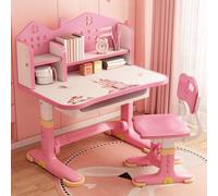 Set di scrivania e sedia per bambini, rosa con altezza regolabile, cassetti e contenitori, motivo cartone animato, tavoli e sedie per bambini e ragazze (rosa)