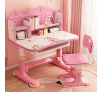 Set di scrivania e sedia per bambini, scrivania da studio per bambini con sedia, libreria e cassetto, altezza regolabile, motivo cartone animato, scrivania per scuola e studio con cassetto