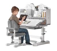 Set di scrivania e sedia per bambini, tavolo da studio regolabile in altezza con scrivania inclinabile di 50 gradi, postazione di lavoro ergonomica per studenti, set di sedie da studio con libreria