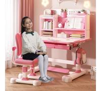 Set di scrivania e sedia per bambini, tavolo ergonomico regolabile in altezza con scrivania inclinabile, cassetto, design per prevenire la miopia, tavolo da scrittura per studenti con libreria,