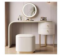 Set di scrivania illuminata con sgabello, tavolo da trucco e toletta, per camera da letto/ufficio, elegante finitura beige, 99 x 43 x 73,7 cm