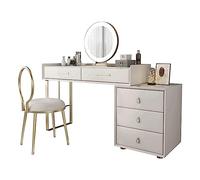 Set di scrivania in legno con specchio LED dimmerabile, elegante toeletta con sgabello, stazione di trucco mobile, elegante scrivania per il trucco per camera da letto o spogliatoio