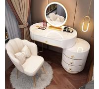 Set di Scrivania Vanity, Tavolo da Camera da Letto Vanity Table con Specchio Rotante a LED e Luci, Tavolo da Trucco con Cassetti di Stoccaggio e Sgabello, Tavolo da Camera da Letto per Ragazze/Donne