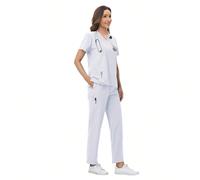 Set di scrub da donna per SPA, top a maniche corte morbido e traspirante opaco e pantaloni a gamba dritta, adatto per estetiste, manicure, infermiere, colore bianco L,M,S,XL,XXLTessuto intrecciato