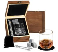 Set di sculture Sheremart, set di bicchieri da whisky, bicchieri da vino senza stelo, set di sculture con pietre da whisky, contenitore for pietre da vino ghiacciate con coperchio a ribalta(E)